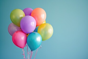 A bouquet of brightly colored balloons, isolated on a party background