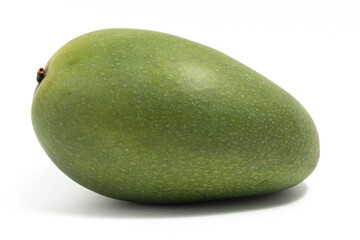 Fresh organic green mango delicious fruit side view isolated on white background clipping path