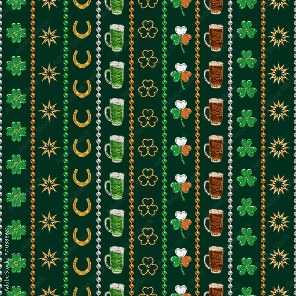 Aufkleber st patricks day seamless pattern with holiday objects and symbols, bead strings. geometric pattern w