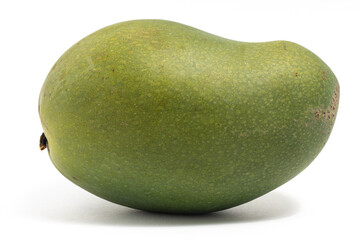 Fresh organic green mango delicious fruit side view isolated on white background clipping path