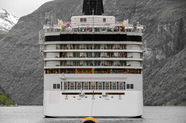 Modern family cruiseship cruise ship liner Star in Geirangerfjord, Norway with breathtaking nature...
