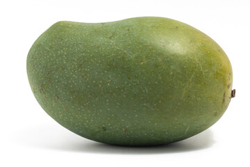 Fresh organic green mango delicious fruit side view isolated on white background clipping path