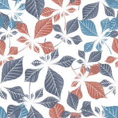Leaves and flowers. Hand-drawn graphics. Seamless patterns for fabric and packaging design. A textile pattern.