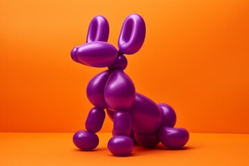 Purple balloon dog on orange background. Generative AI