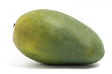 Fresh organic green mango delicious fruit side view isolated on white background clipping path