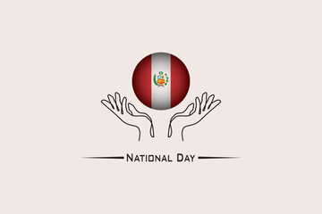 Vector of peru flag in the center between two hands. peru national day line art