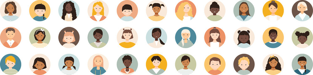 Set of icons of different children. Children of different age.