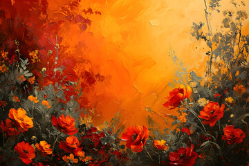Obraz na płótnie Canvas Sunset Impressionism Floral Border
