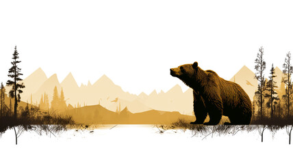 Silhouette of bear isolated on white Background - obrazy, fototapety, plakaty