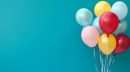 Children's birthday background with many balloons in pastel tones