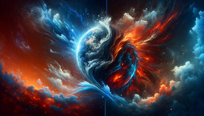 Fire and Ice Concept Design. Abstract earth shape. - obrazy, fototapety, plakaty