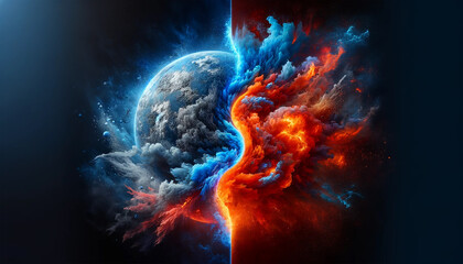 Fire and Ice Concept Design. Abstract earth shape. - obrazy, fototapety, plakaty
