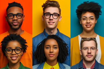 Collage of large group of people composite portrait image gathered together reaching out each other 4g 5g connection contacting multiracial society