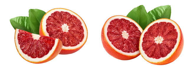 Blood red oranges isolated on white background with full depth of field