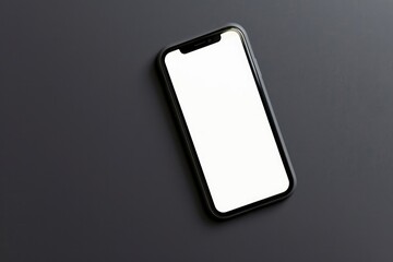 Mobile smartphone with white blank screen on a dark background.