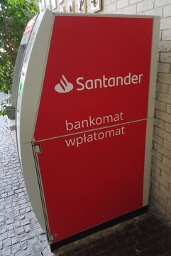 Kornik, Poland - 6 January 2024: Santander ATM and Cash Deposit Machine.