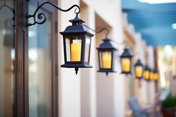 black wrought iron lanterns on a spanish patio