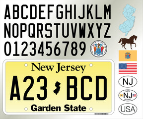 New Jersey car license plate pattern, letters, numbers and symbols, vector illustration, USA