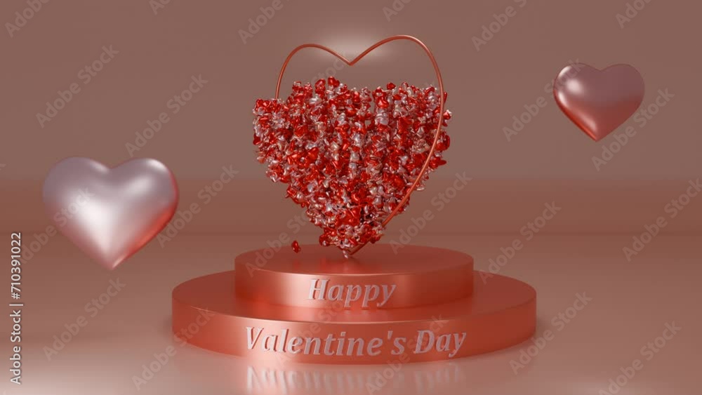 Aufkleber loop 3d animation studio with hearts and lots of little hearts. loop animation for valentine's day