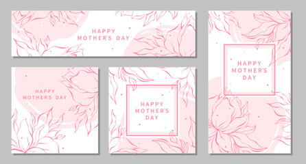 Mother's Day card with beautiful flowers in pastel colors. Trendy poster, banner, ads promo, label or cover with flowers frame. Vector illustration
