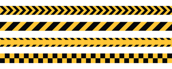 yellow and black caution warning tape set for industrial safety, road, construction, hazard area. vector illustration with transparent background - obrazy, fototapety, plakaty