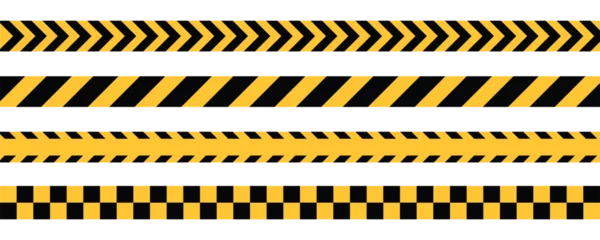 Fotobehang yellow and black caution warning tape set for industrial safety, road, construction, hazard area. vector illustration with transparent background © MKInayem