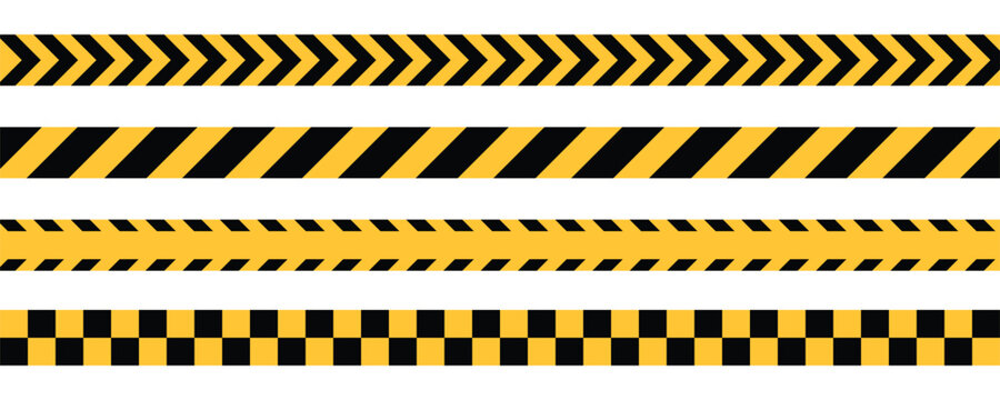 yellow and black caution warning tape set for industrial safety, road, construction, hazard area. vector illustration with transparent background