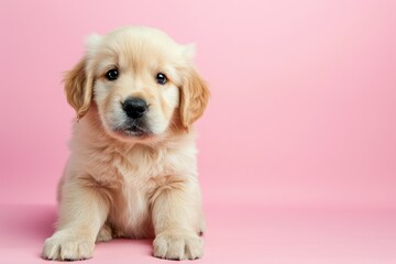 Golden retriever puppy, isolated on a soft pink background
