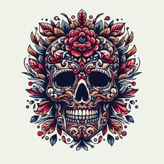 Floral Fusion Abstract Skull Illustration