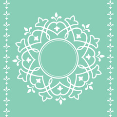 Decorative frame Elegant vector element for design in Eastern style, place for text. Floral green and white border. Lace illustration for invitations and greeting cards