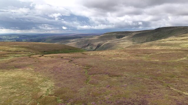 Mountain Ridges In Hope Valley, Peak District National Park, Derbyshire, Northern Midlands of England. Aerial Drone Shot