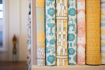rows of patterned wallpaper rolls