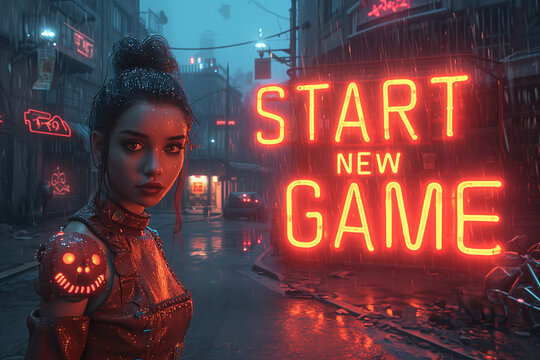 Game background with a girl to start a new game.