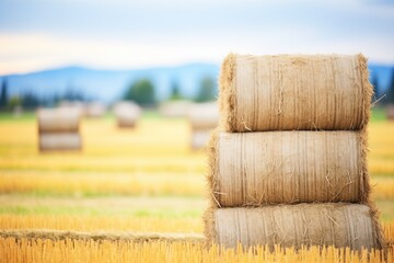 stacks of bioenergy crop hay bales