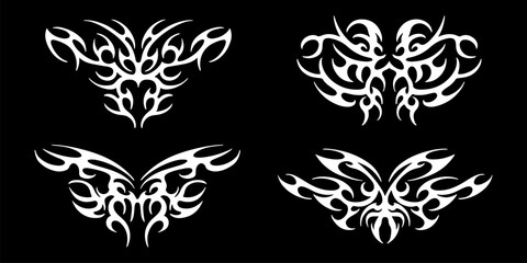 Set of elements in the neotribal style. Abstract ethnic shapes in gothic style. Cyber sigilism for streetwear, merch, t shirt. Vector illustration