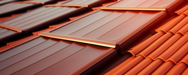 Closeup of roof covered with solar panels on white background Generative A