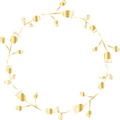 Leaf round frame gold illustration on transparent background.
