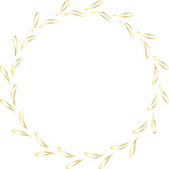 Leaf round frame gold illustration on transparent background.
