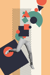 Vertical collage creative poster monochrome effect half human jump run abstract weird surrealism...