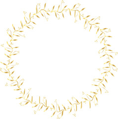 Leaf round frame gold illustration on transparent background.
