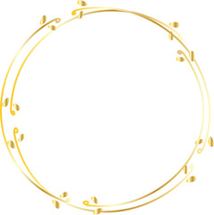 Golden decorative round frame vintage style illustration on transparent background.