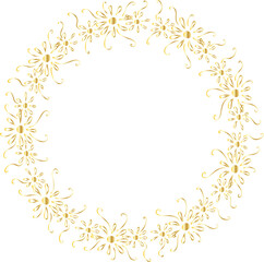 Golden decorative round frame vintage style illustration on transparent background.