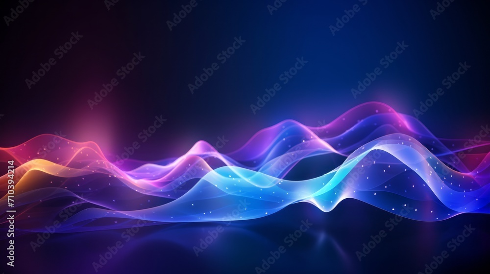 Poster vibrant abstract wave digital background with big data network connection technology - futuristic sc