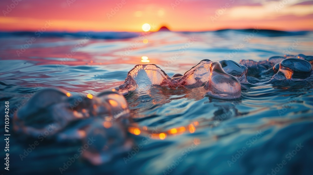 Aufkleber a group of ice cubes floating on top of a body of water. generative ai.
