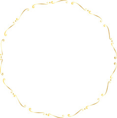 Golden decorative round frame vintage style illustration on transparent background.