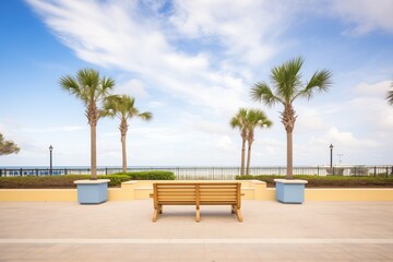 oceanfront promenade with palm trees and benches