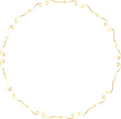 Golden decorative round frame vintage style illustration on transparent background.