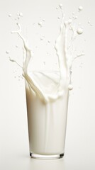 A glass of milk splashed with water creates a moisturizing sensation, perfect for a packaging diagram of milk body milk. Generative AI.
