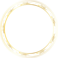 Golden decorative round frame vintage style illustration on transparent background.