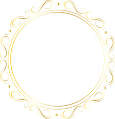 Golden decorative round frame vintage style illustration on transparent background.